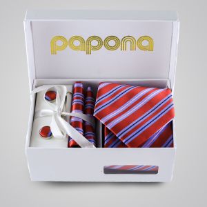 papona Striped Necktie Set - Red & Blue