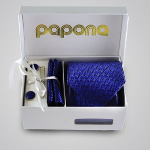 papona Checkered Necktie Set - Dark Blue