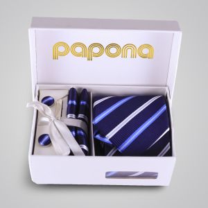 papona Striped Necktie Set - Navy
