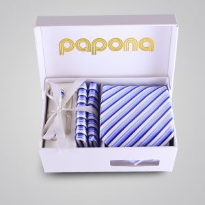 papona Striped Necktie Set - Light Blue & White