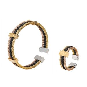 Multicolor Twisted Cable Bangle & Ring Set