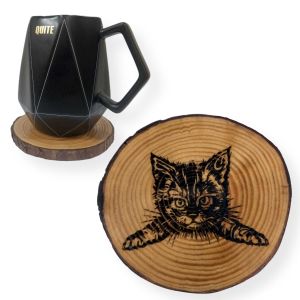 Cat Engraved Tree Slice Coaster