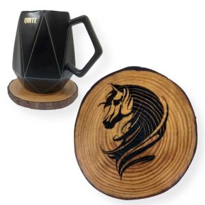 Horse Engraved Tree Slice Coaster