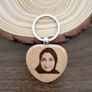 Photo Engraved Wooden Heart Keychain