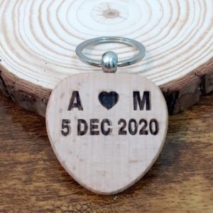 Personalized Engraved Wooden Heart Keychain