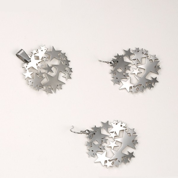 Rhodium Plated Stars Necklace & Earrings Set
