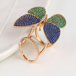 Butterfly Gold Plated Ring - Blue & Green