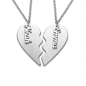 Rhodium Plated Broken Heart with Names Necklace