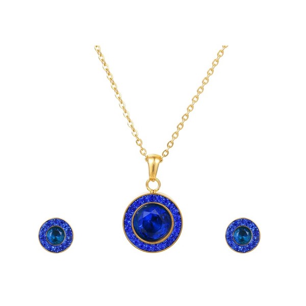 Gold Plated Crystal Necklace & Earrings Set-Blue