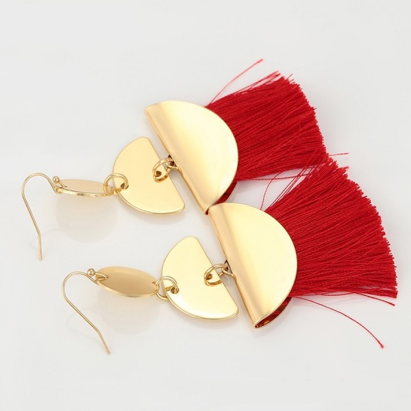 Gold Plated Tassel Earrings - Red