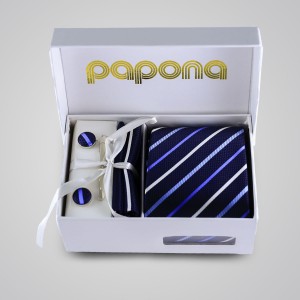 papona Striped Necktie Set - Navy & Blue