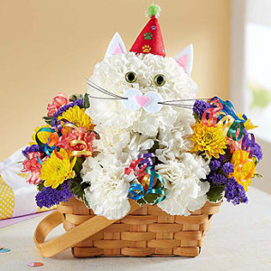Cat Flowers Arrangement in a Basket