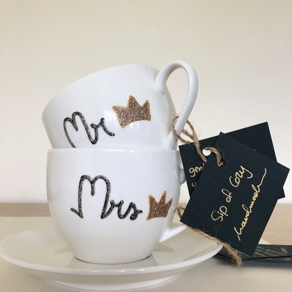 Hand-Painted Set of Mr and Mrs Cups