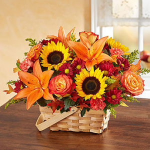 Autumn Flowers Bouquet in a Basket