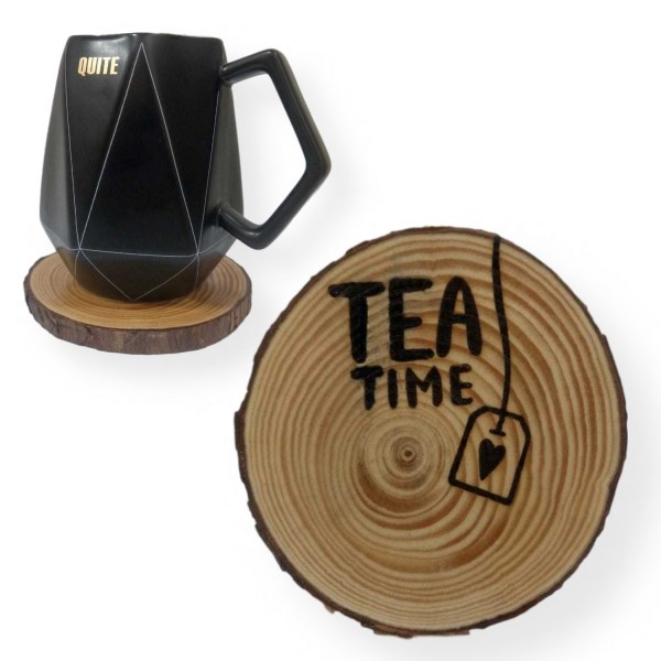 "Tea Time" Engraved Tree Slice Coaster