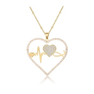 Gold Plated Heart Cardiogram Beat Necklace