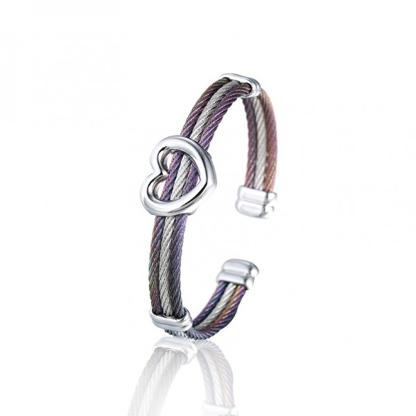 Stainless Steel Twisted Cable Bangle-Silver & Purple