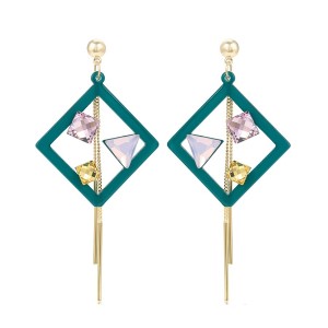 Mutlicolored Crystal Earrings - Green