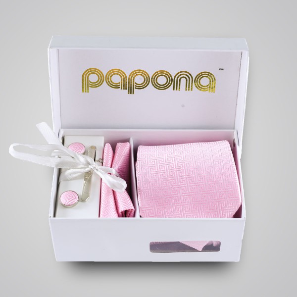 papona Checkered Necktie Set - Pink