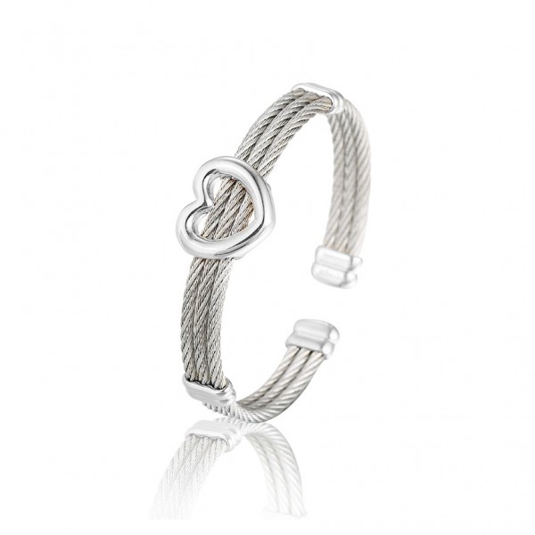 Stainless Steel Twisted Cable Bangle-Silver