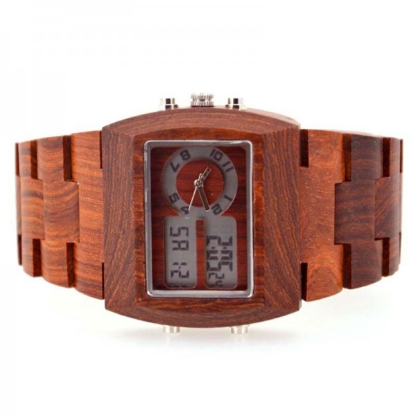 Men's Natural Wood Dual Time Watch - Brown