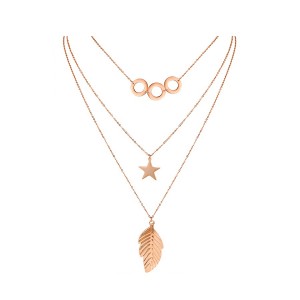 Gold Plated Leaf-Star-Rings Necklace