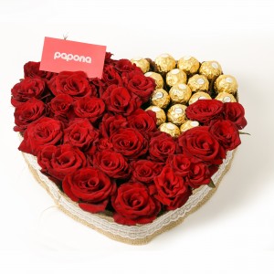 Red Roses & Ferrero Rocher Chocolate in a Heart Box