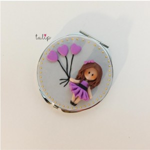 Balloon Girl Pocket Mirror - Purple