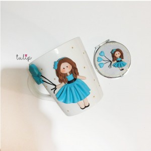 Balloon Girl Set of Mug & Pocket Mirror - Blue