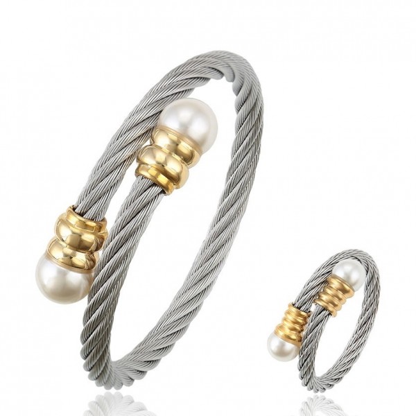 Elegant Twisted Cable Bangle & Ring Set-Silver