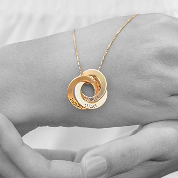 Gold Plated Three Nested Rings Necklace