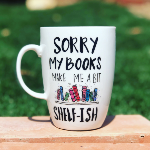Sorry Books Hand-Painted Mug