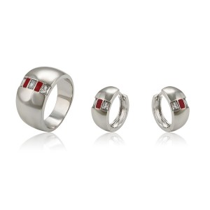 Rhodium Plated Ring & Earrings Set