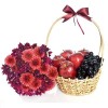 Red Apple & Grapes Basket with Flowers Bunch