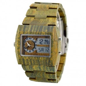 Men's Natural Wood Dual Time Watch - Green