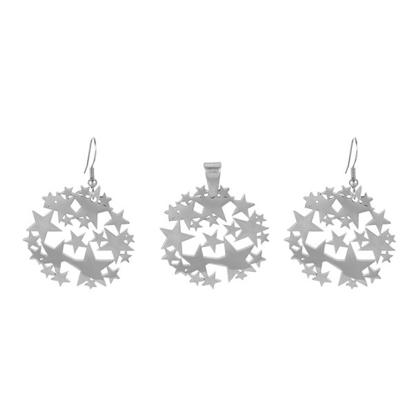 Rhodium Plated Stars Necklace & Earrings Set