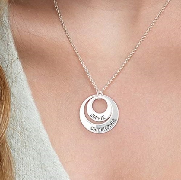 Rhodium Plated Two Nested Circles Necklace