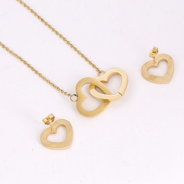 Gold Plated Heart Necklace & Earrings Set