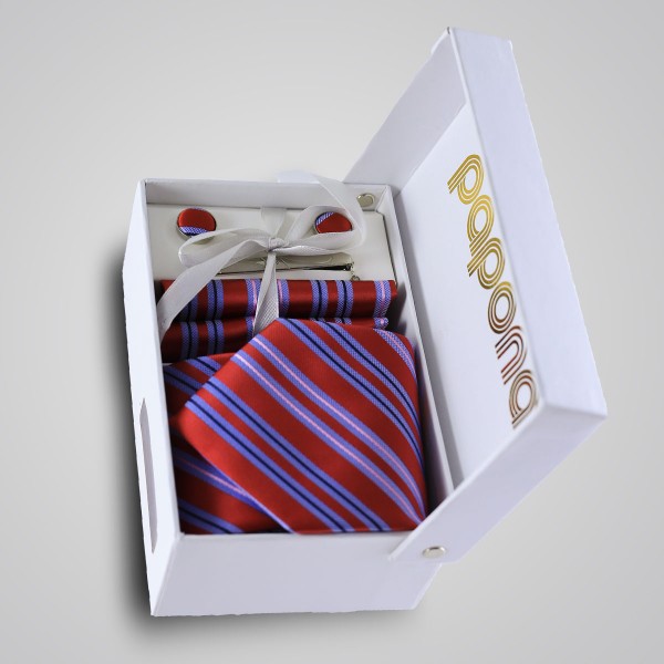 papona Striped Necktie Set - Red & Blue