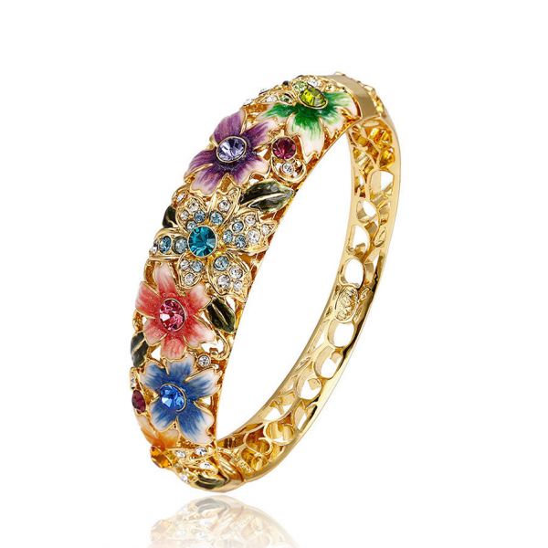Spring Flowers Gold Plated Bangle-Multicolor