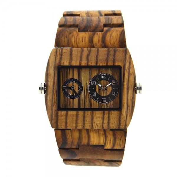 Men's Natural Wood Dual Time Watch - Light Brown