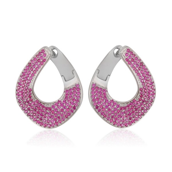 Rhodium Plated Crystal Encrusted Earrings-Pink