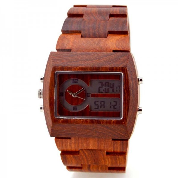 Men's Natural Wood Dual Time Watch - Brown