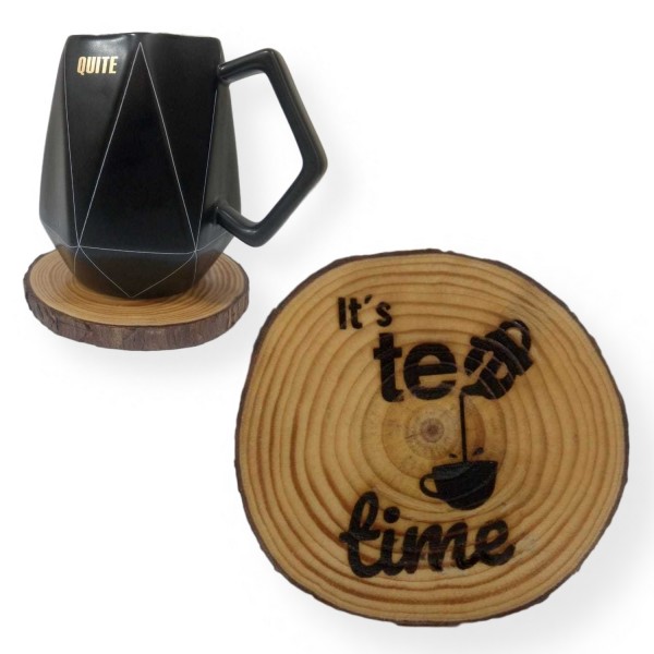 "Tea Time" Engraved Tree Slice Coaster