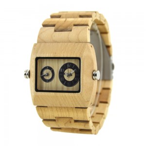 Men's Natural Wood Dual Time Watch - Beige