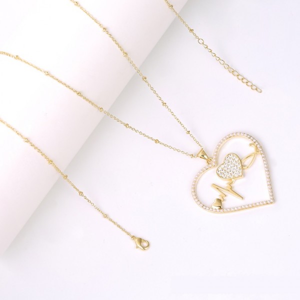 Gold Plated Heart Cardiogram Beat Necklace