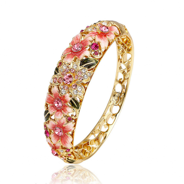 Spring Flowers Gold Plated Bangle-Pink