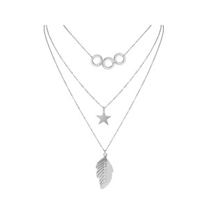 Stainless Steel Leaf-Star-Rings Necklace