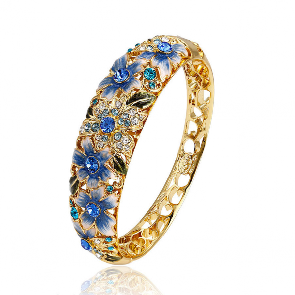 Spring Flowers Gold Plated Bangle-Blue