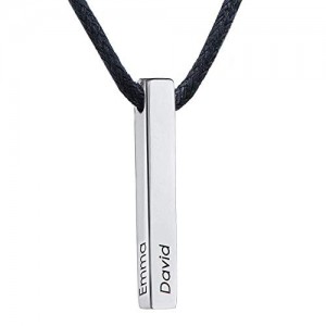 Silver Plated Bar with Leather Necklace